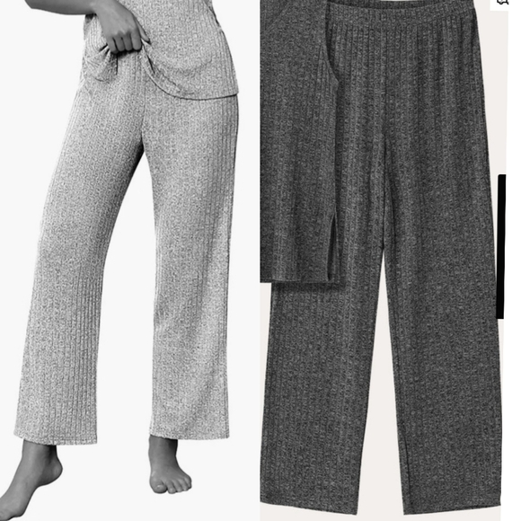 Ekouaer Pants - Ekouaer Ribbed Knit Casual Dark Gray Pull-On Pants, Size M